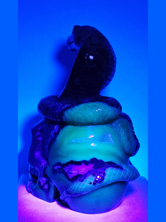Volcano Agate Cobra & Skull Carving with Druzy (UV Reactive)