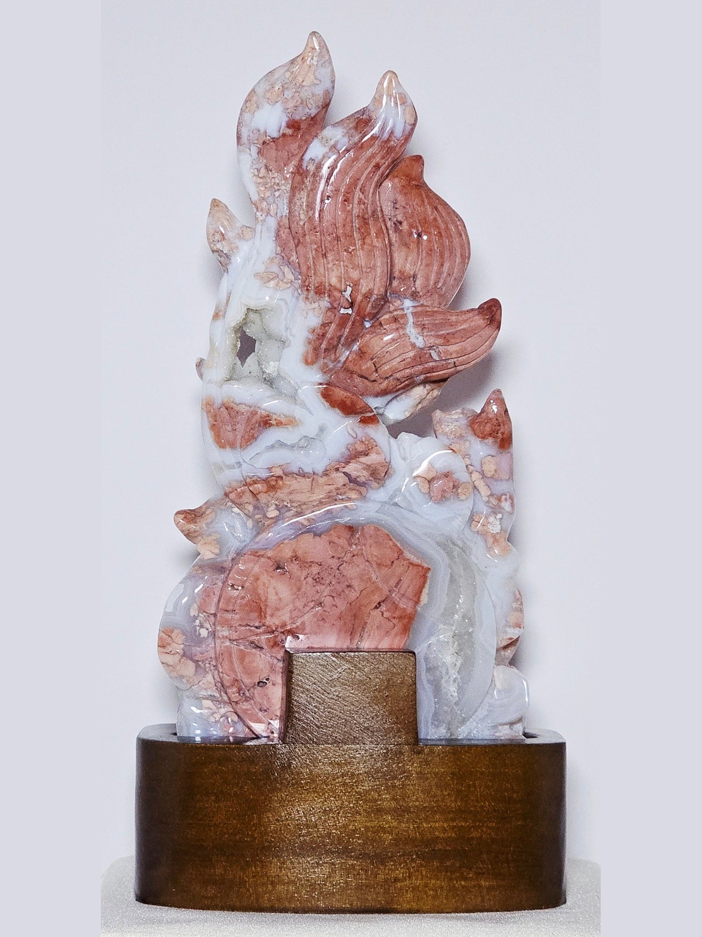 Rare Pink "Cotton Candy" Agate Nine-Tails Fox Carving | Druzy | 2.4 lbs | High-Quality