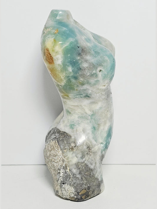 Caribbean Calcite Goddess | Natural Pyrite Matrix Base | 0.712 lbs | High-Quality