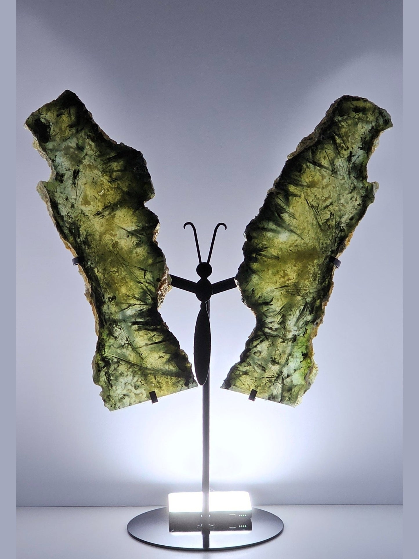 Prehnite with Tourmaline Butterfly Wings | Custom Metal Stand Included | 10 lbs | High-Quality