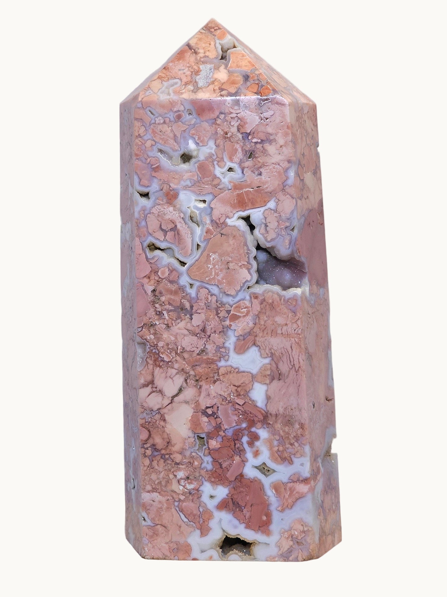 Rare XXL Pink "Cotton Candy" Agate Tower | Druzy | 4.4 lbs | High-Quality