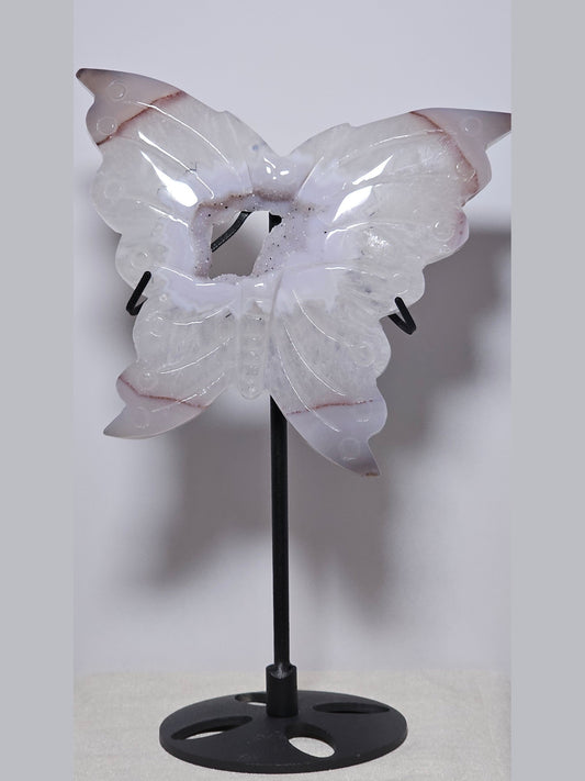 Agate Butterfly with Druzy | Metal Stand Included | High-Quality