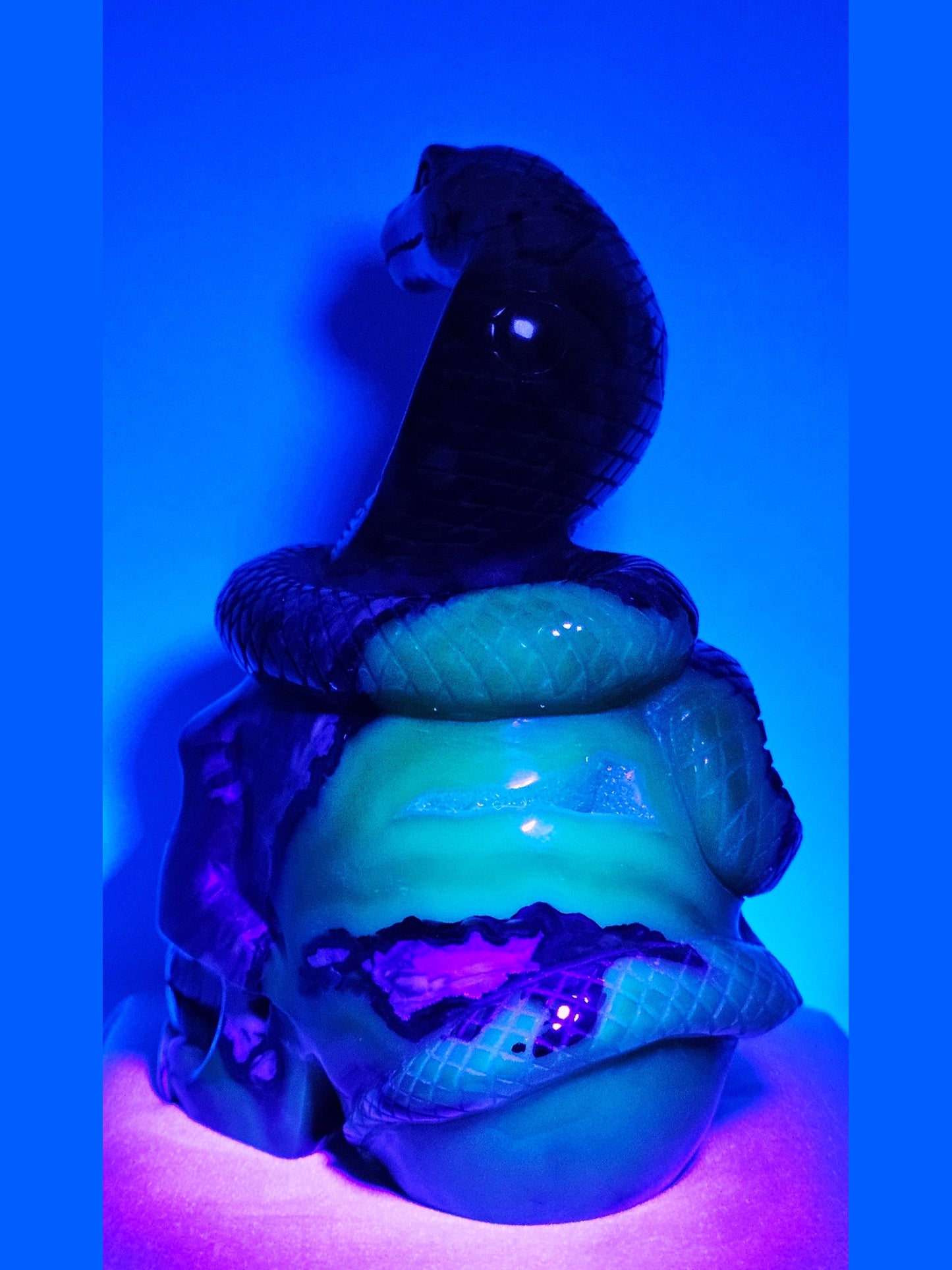 Volcano Agate Cobra & Skull Carving with Druzy (UV Reactive)