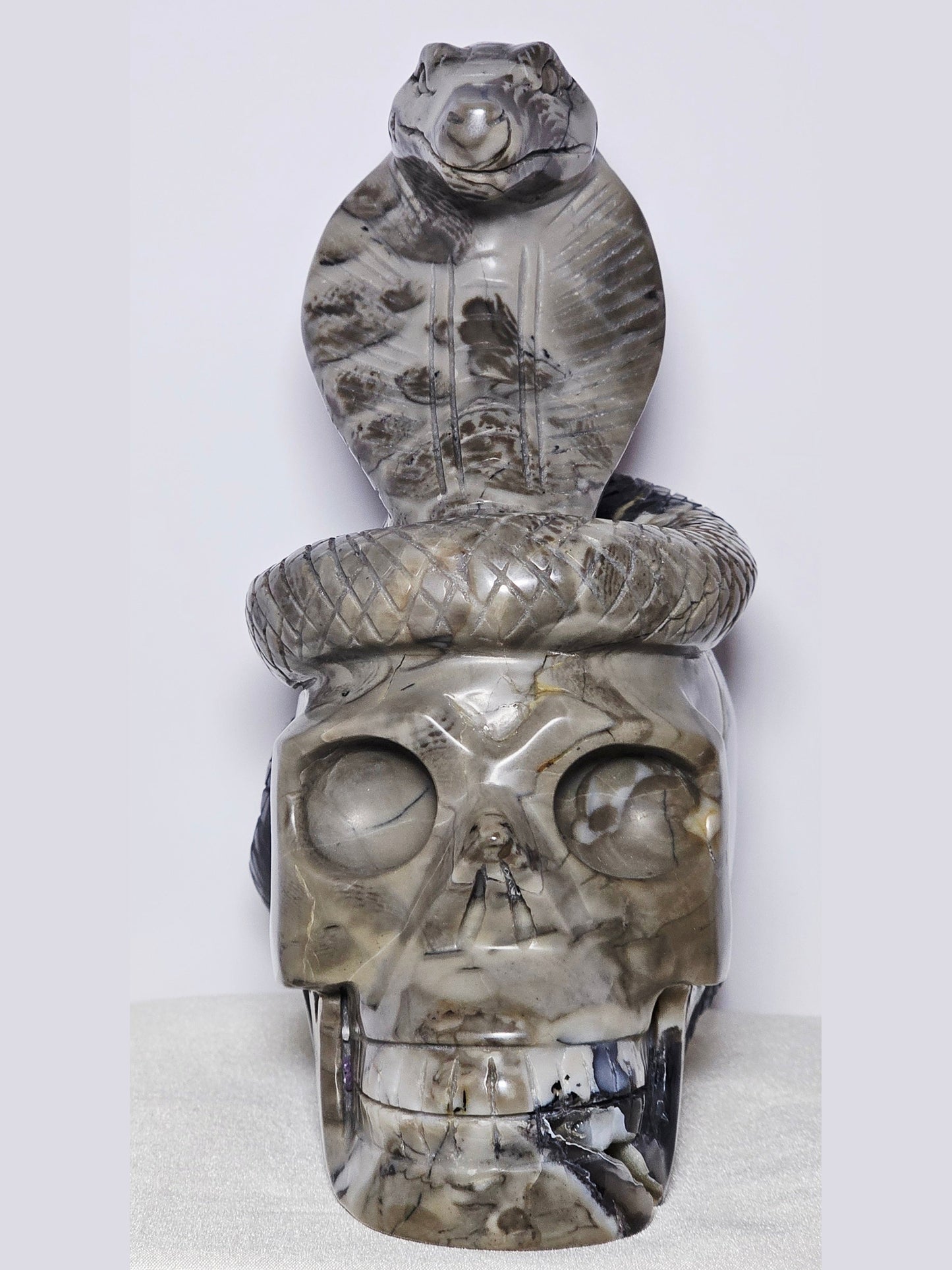 Volcano Agate Cobra & Skull Carving with Druzy (UV Reactive)