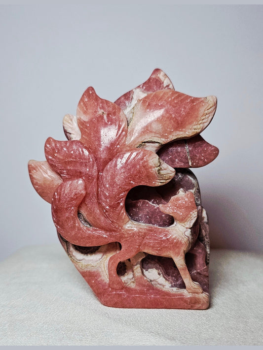 Rare Rhodochrosite Nine-Tails Fox Carving | 263 g | High-Quality