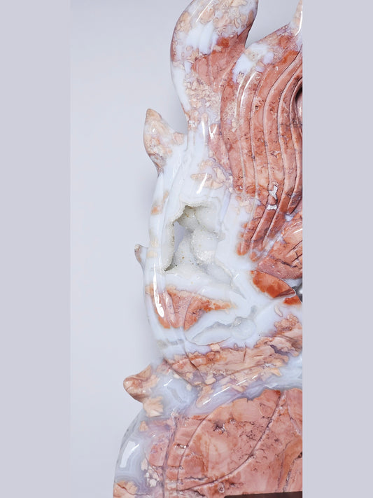 Rare Pink "Cotton Candy" Agate Nine-Tails Fox Carving | Druzy | 2.4 lbs | High-Quality