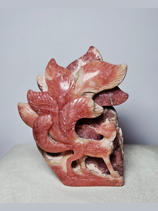 Rare Rhodochrosite Nine-Tails Fox Carving | 263 g