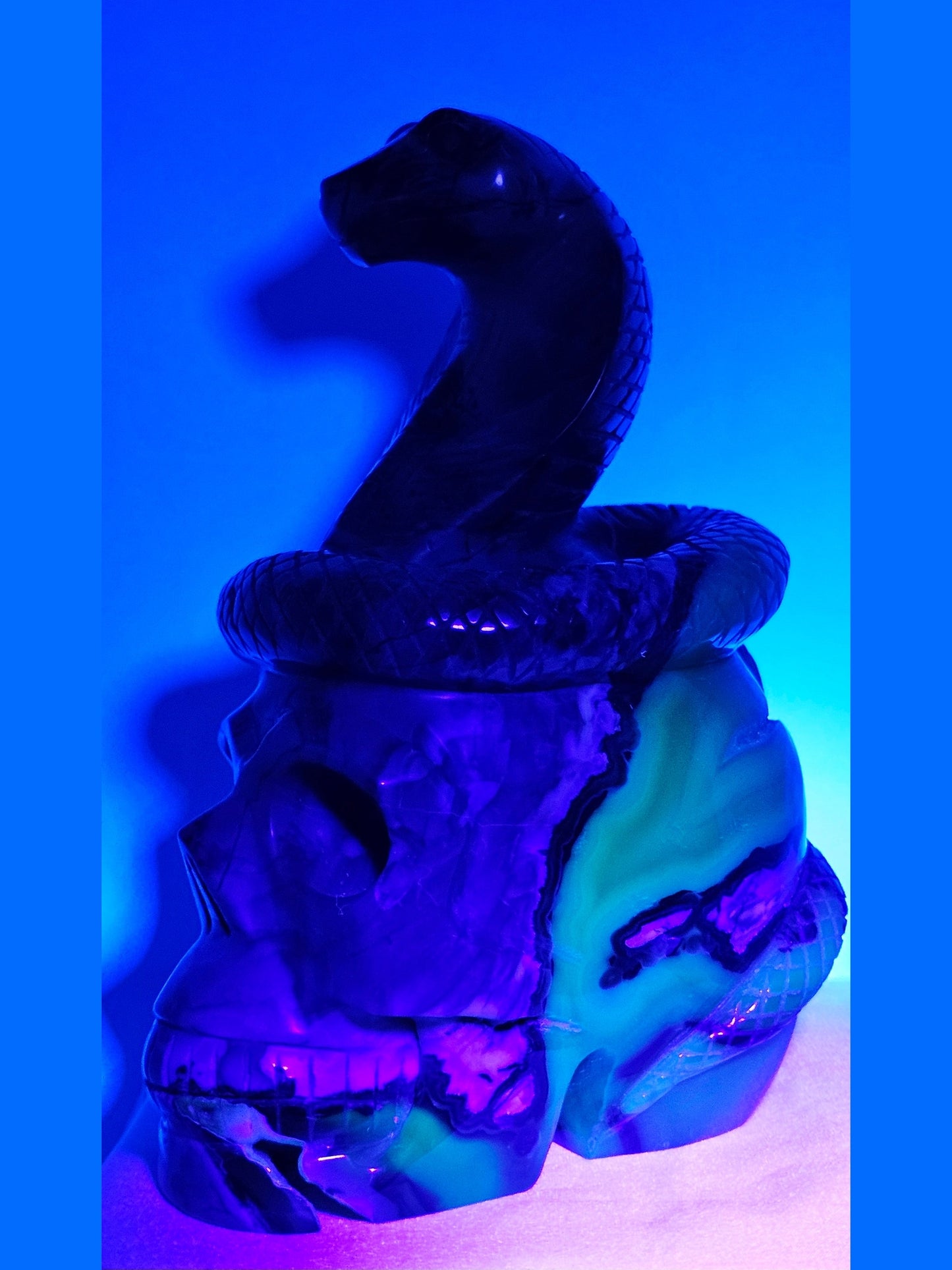 Volcano Agate Cobra & Skull Carving with Druzy (UV Reactive)