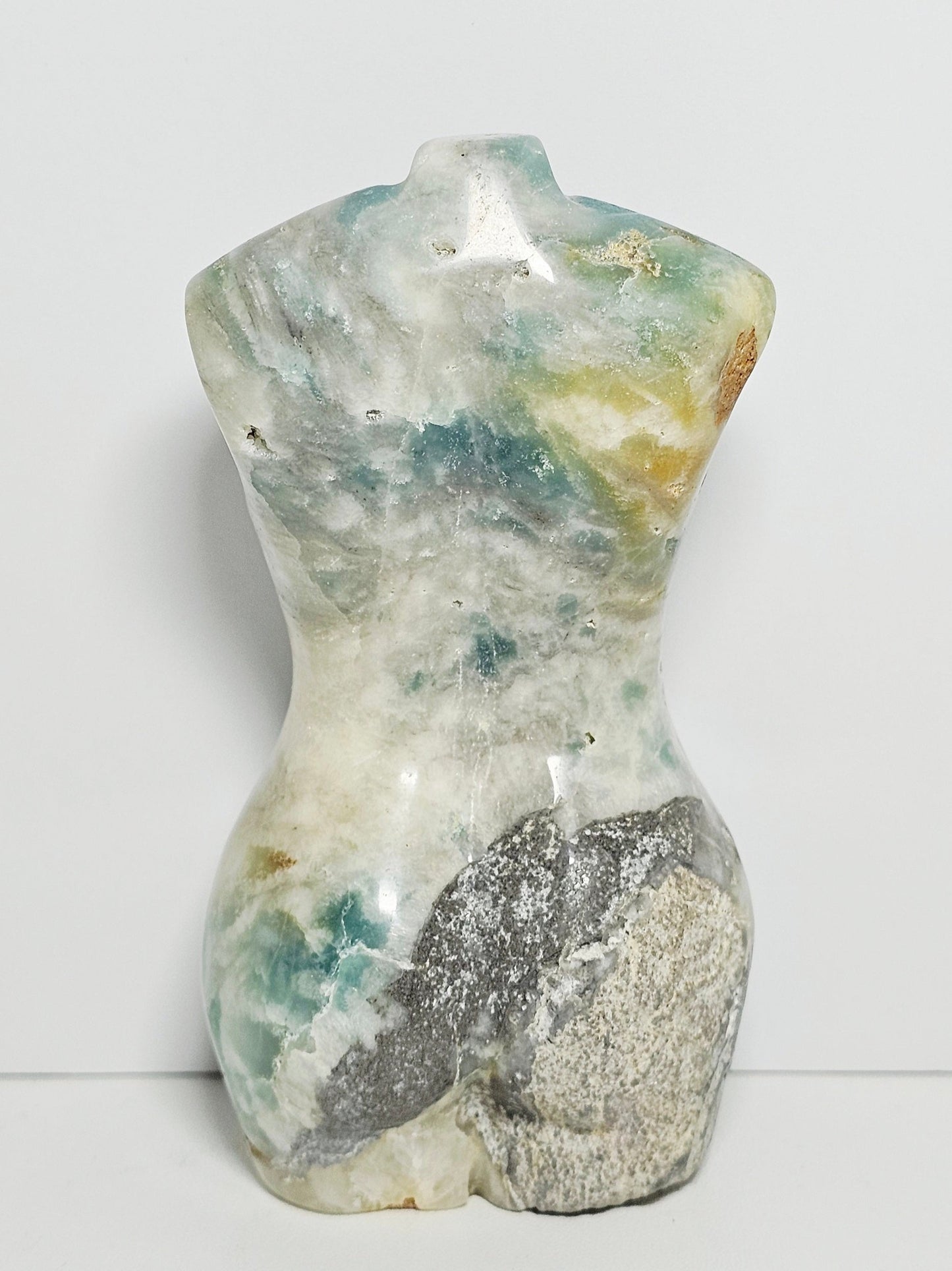 Caribbean Calcite Goddess | Natural Pyrite Matrix Base | 0.712 lbs | High-Quality