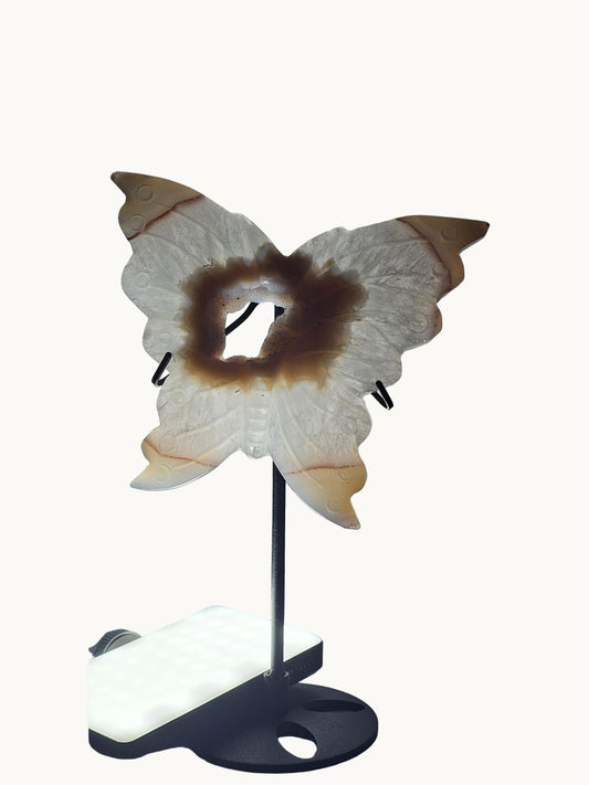 Agate Butterfly with Druzy | Metal Stand Included | High-Quality