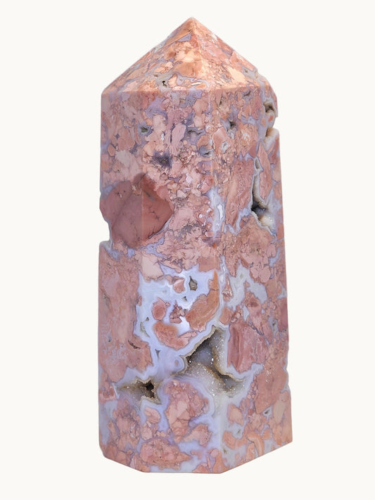 Rare XXL Pink "Cotton Candy" Agate Tower | Druzy | 4.4 lbs | High-Quality