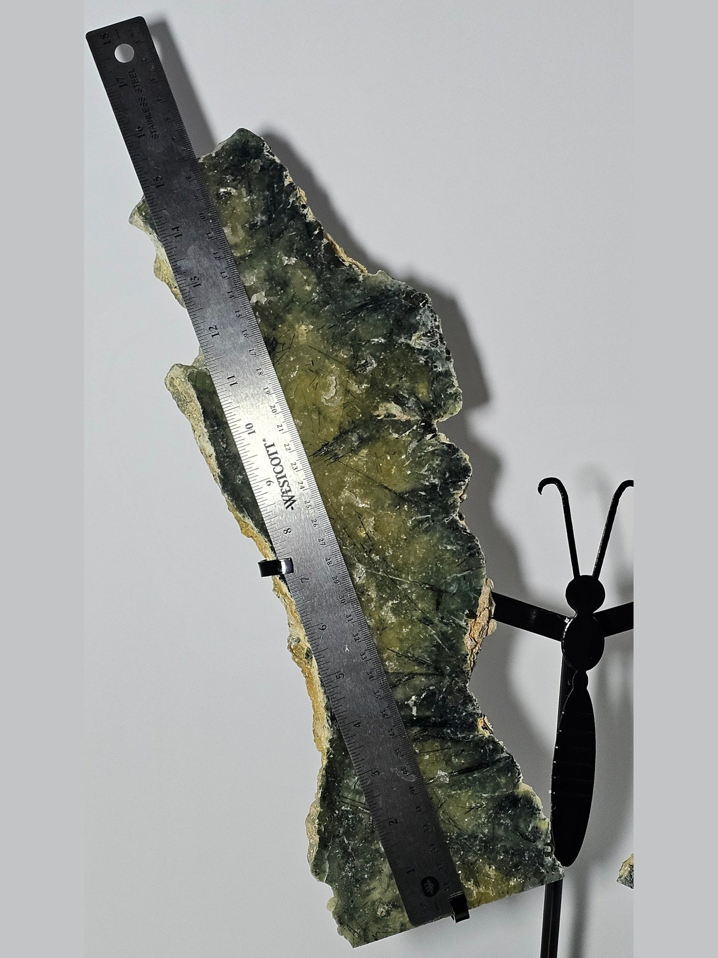 Prehnite with Tourmaline Butterfly Wings | Custom Metal Stand Included | 10 lbs | High-Quality