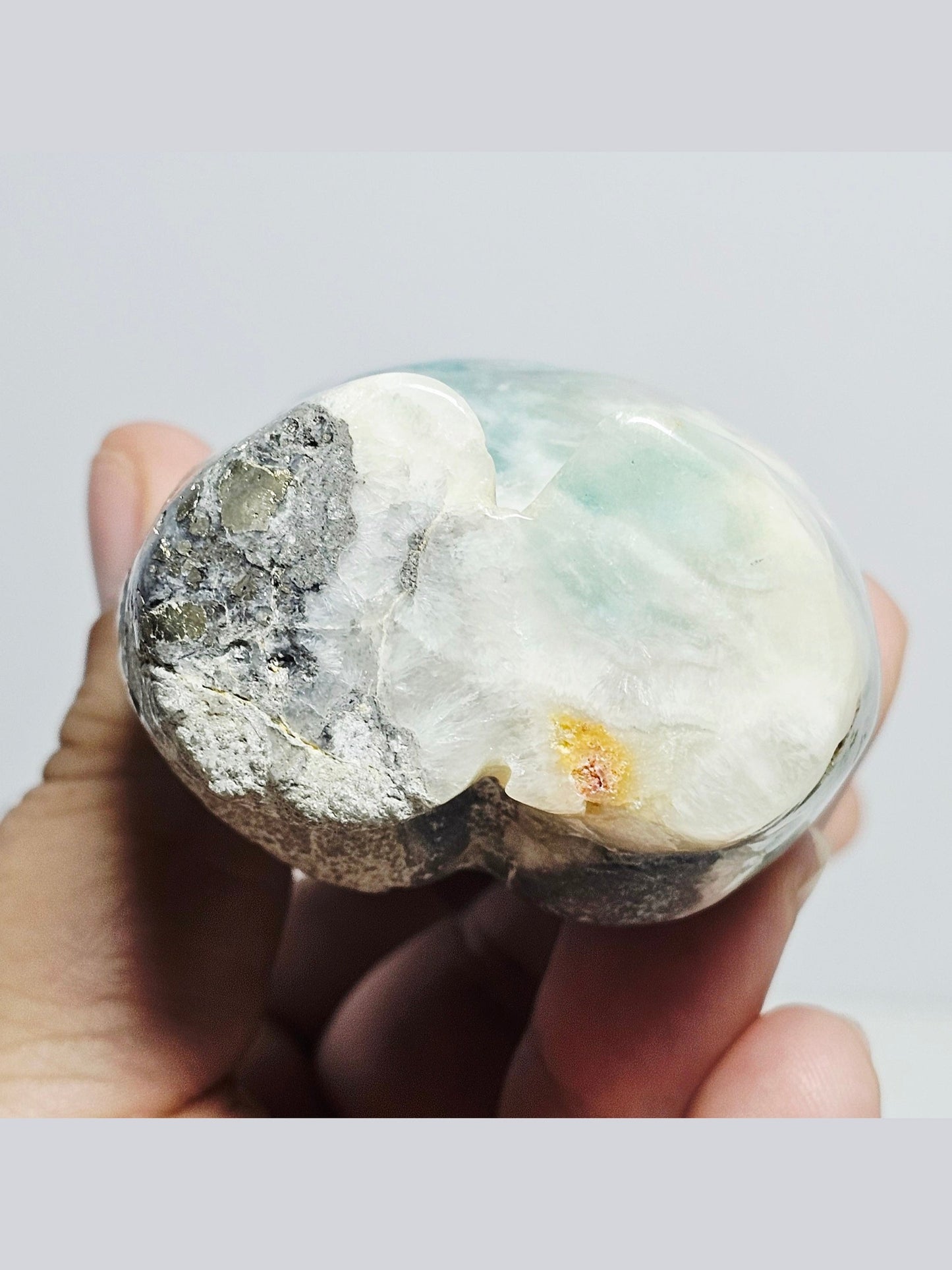 Caribbean Calcite Goddess | Natural Pyrite Matrix Base | 0.712 lbs | High-Quality