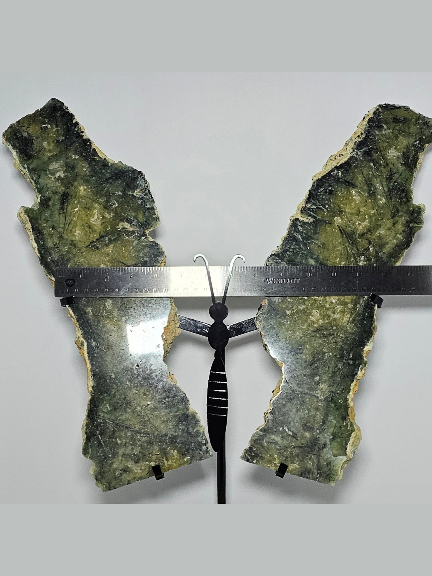 Prehnite with Tourmaline Butterfly Wings | Custom Metal Stand Included | 10 lbs | High-Quality