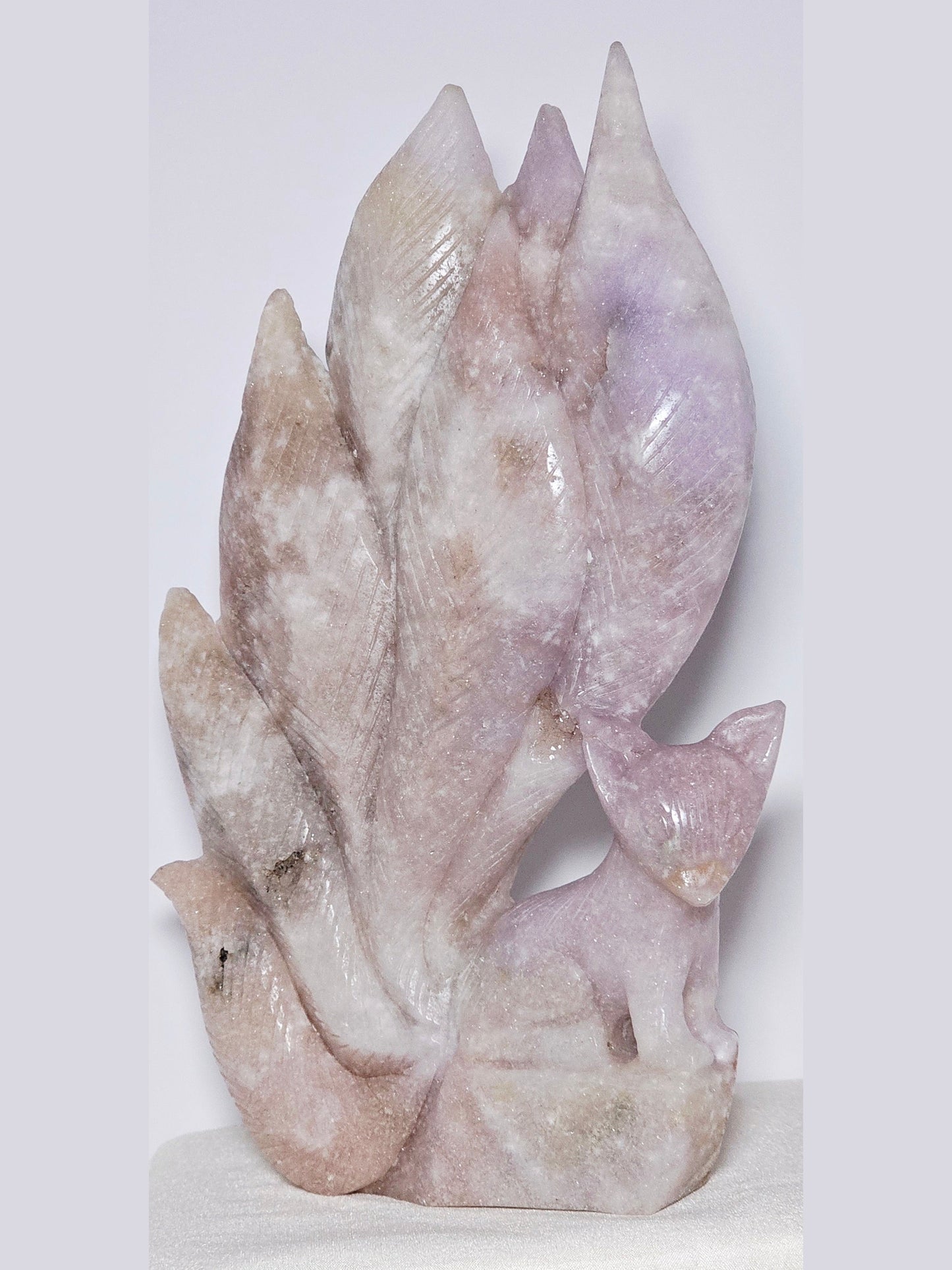 Pink & Purple Amethyst Nine-Tails Fox Carving | Druzy | 3.2 lbs | High-Quality