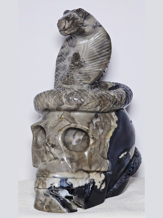 Volcano Agate Cobra & Skull Carving with Druzy (UV Reactive)