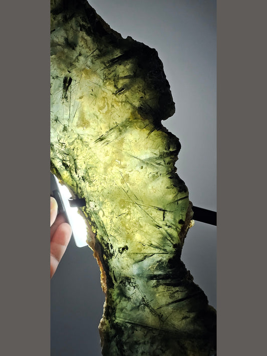Prehnite with Tourmaline Butterfly Wings | Custom Metal Stand Included | 10 lbs | High-Quality