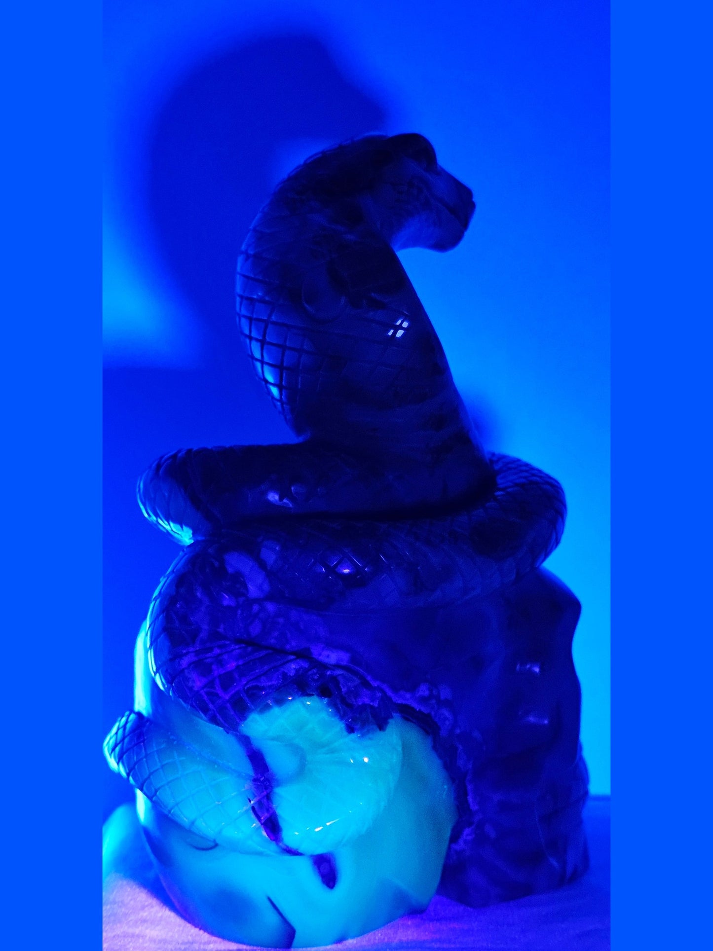 Volcano Agate Cobra & Skull Carving with Druzy (UV Reactive)